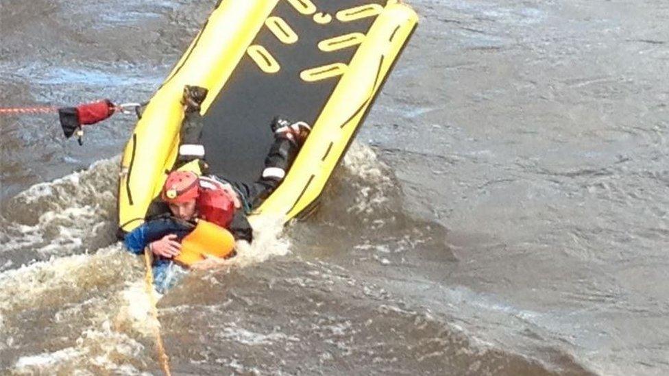 At one stage, the canoe tipped up in the heavy currents