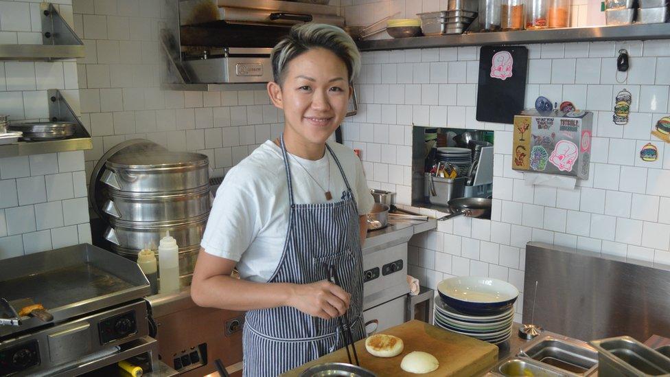 May Chow in her kitchen