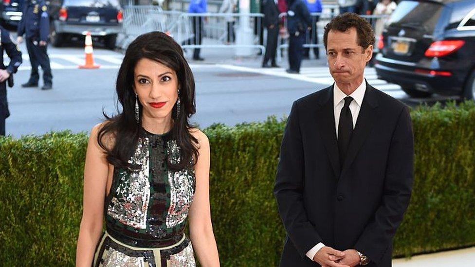 Anthony Weiner looks at Huma Abedin during a charity event in May 2016