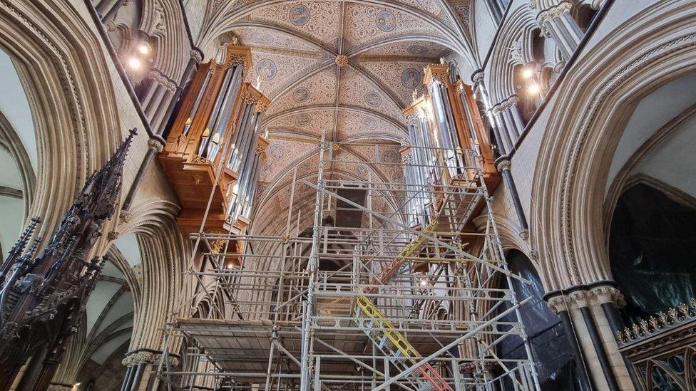 Scaffolding in Worcester Cathedral