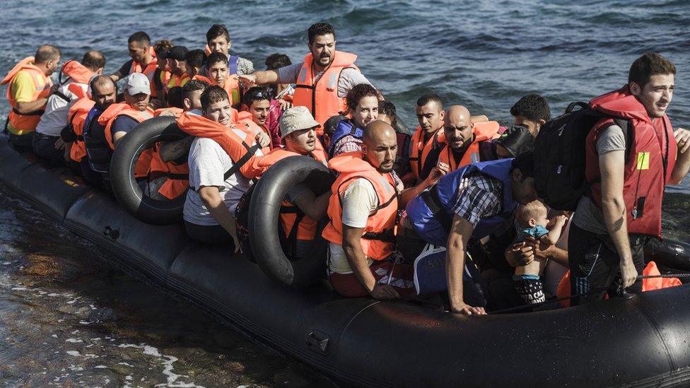 Syrian refugees on a boat