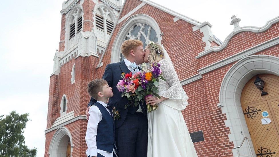 Paddy and Rebecca Smyth finally tied the knot on the fourth attempt at Cregagh Presbyterian church in east Belfast