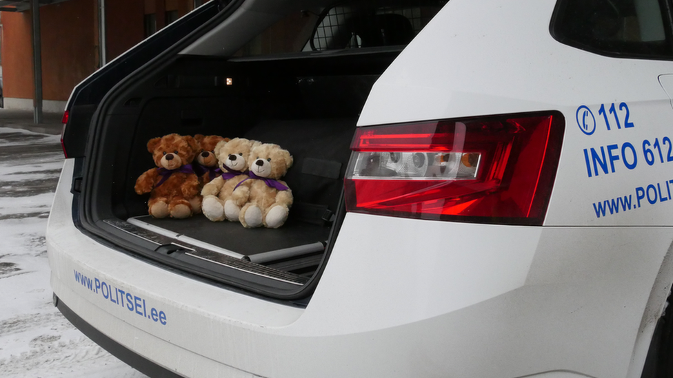 Trauma teddy bears in Estonian police car