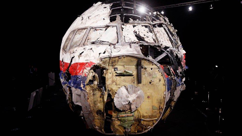 The reconstructed wreckage of Malaysian Airlines Flight MH17