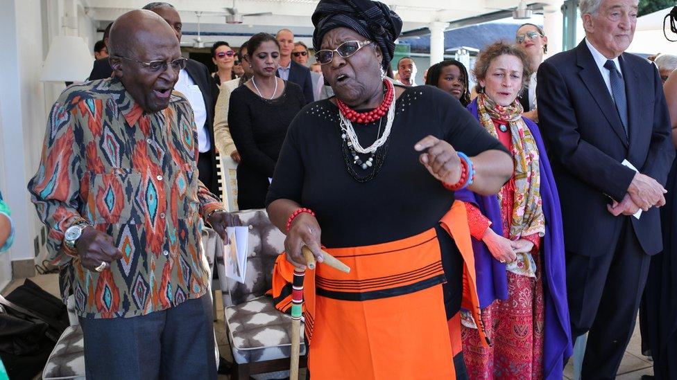 Desmond Tutu celebrating at his daughter's wedding