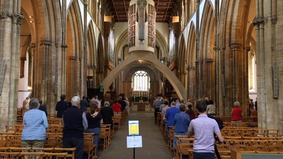 The congregation followed social distancing rules at Llandaff cathedral as they attended Sunday service