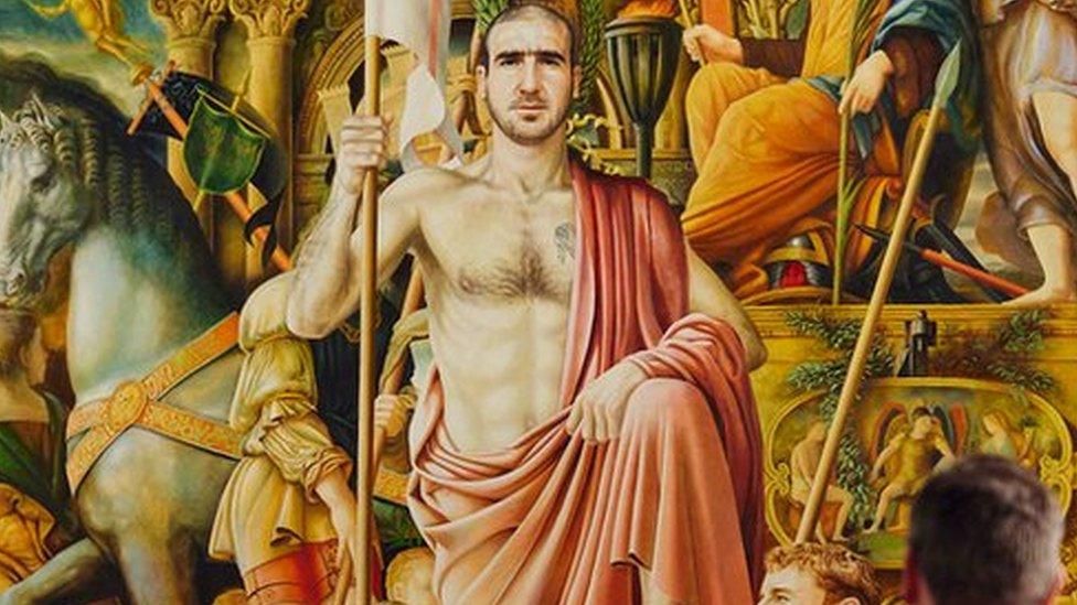 portrait of Eric Cantona and Man Utd footballers