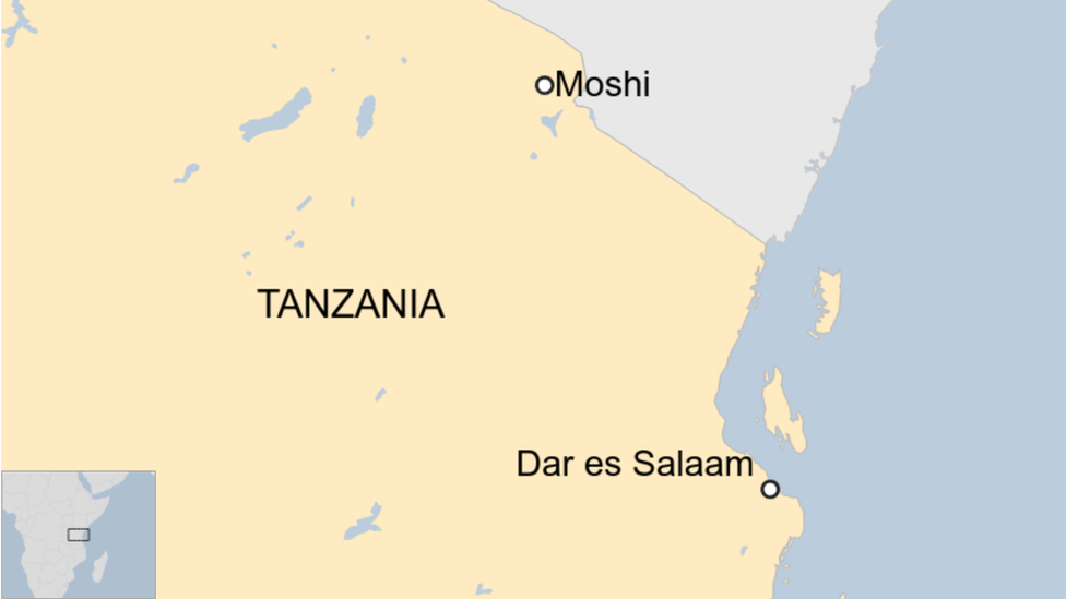 A map showing Moshi in Tanzania