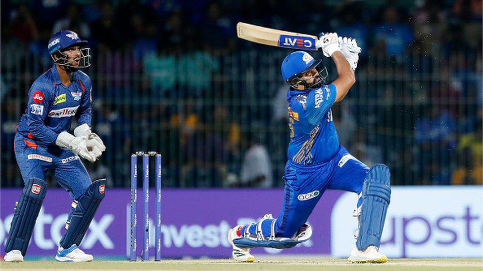 Rohit Sharma of Mumbai Indians bats during the IPL Eliminator match between Lucknow Super Giants and Mumbai Indians at MA Chidambaram Stadium on May 24, 2023 in Chennai, India. (