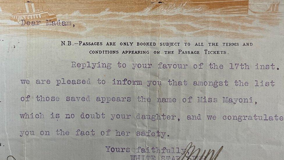 Telegram sent to the mother of Roberta Maioni