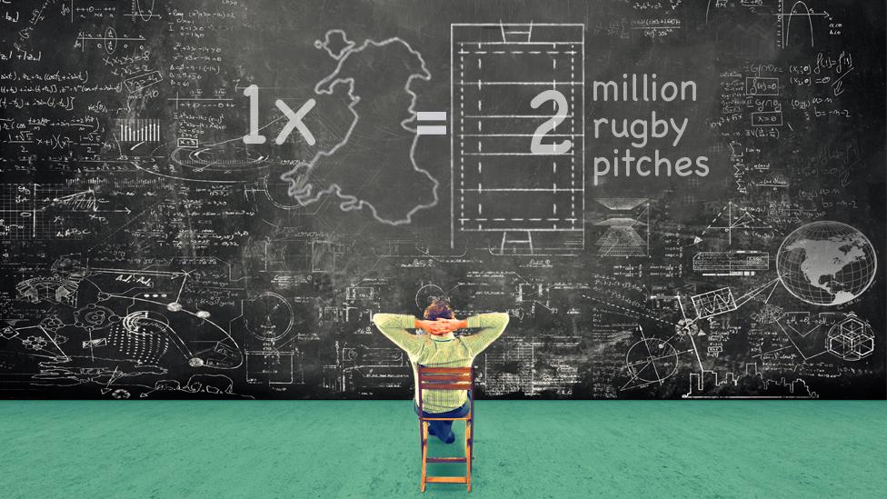 Graphic showing that Wales is the same area as 2 million rugby pitches