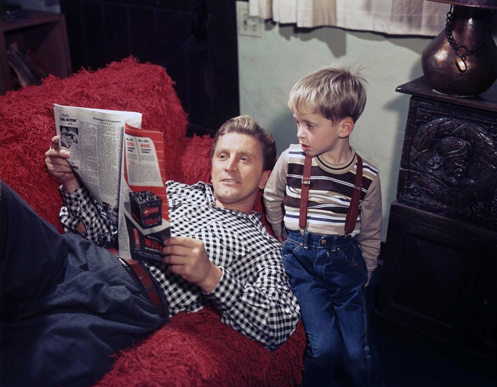 Kirk Douglas with his son Michael in 1949