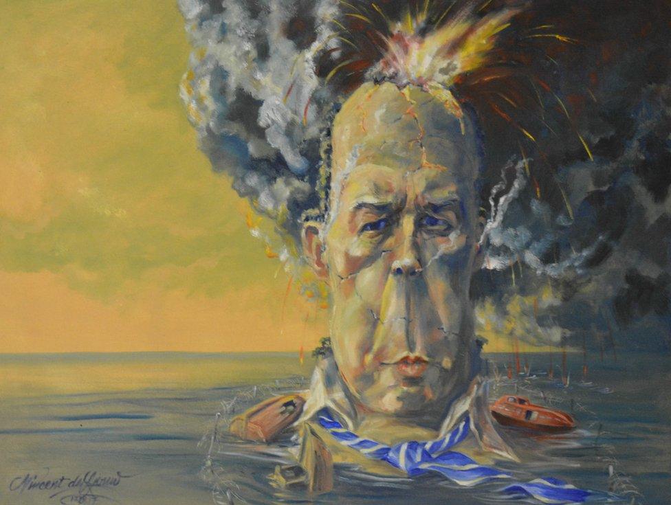 A Bald Archy Prize 2017 portrait of Peter Dutton called 'No man is an island...but it's worth a try'