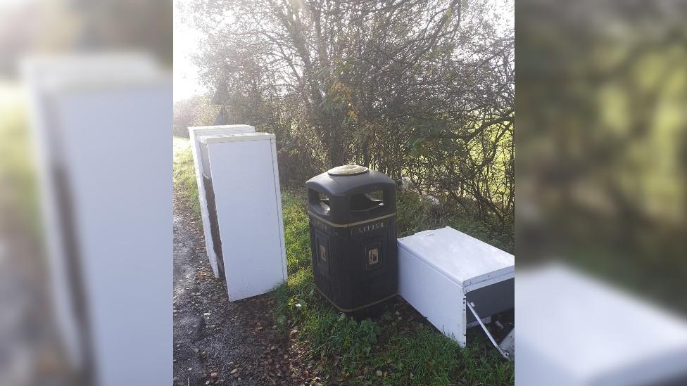 Fridges dumped beside the A5074 Lyth Valley Road