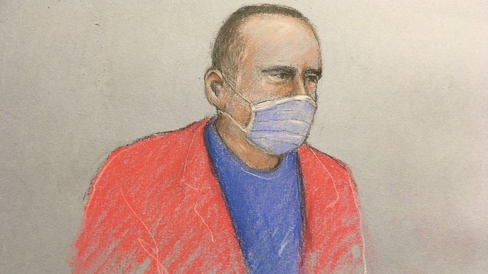 Sketch of Paul Farrell at Wood Green Crown Court