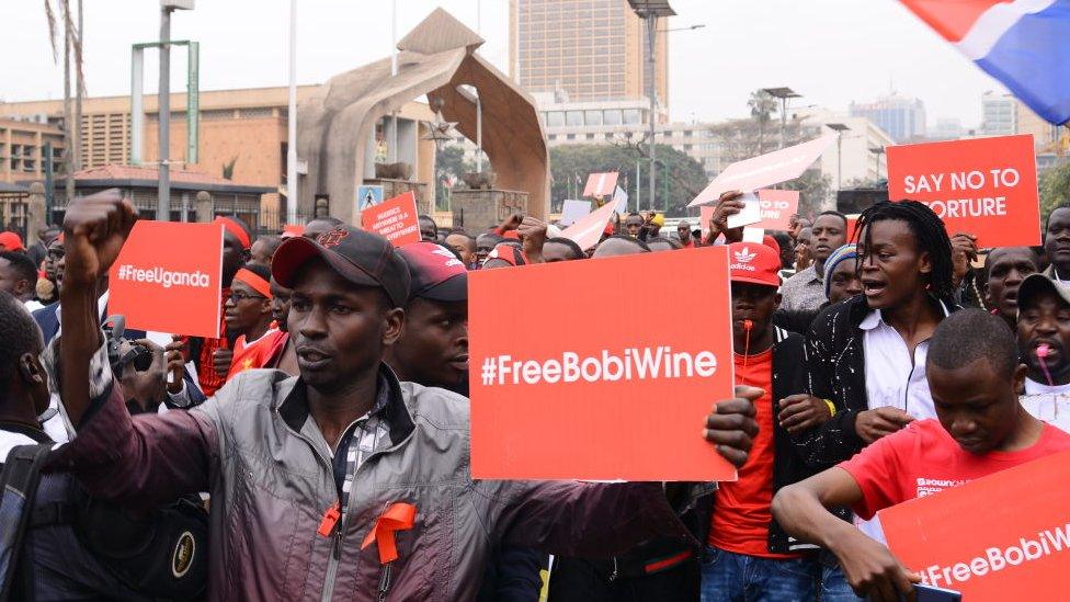 Kenyans held protests calling for the release of Bobi Wine