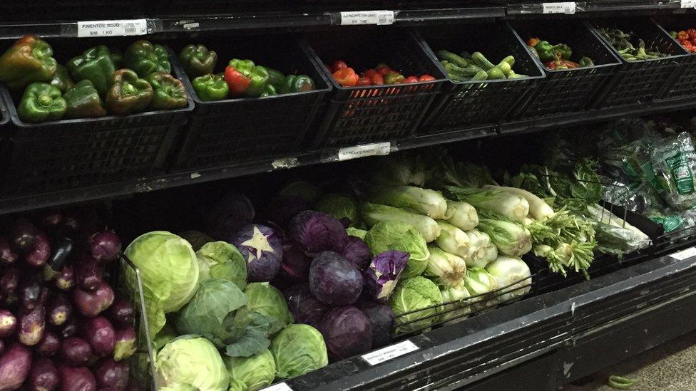 Shelves full of fruit and vegetables