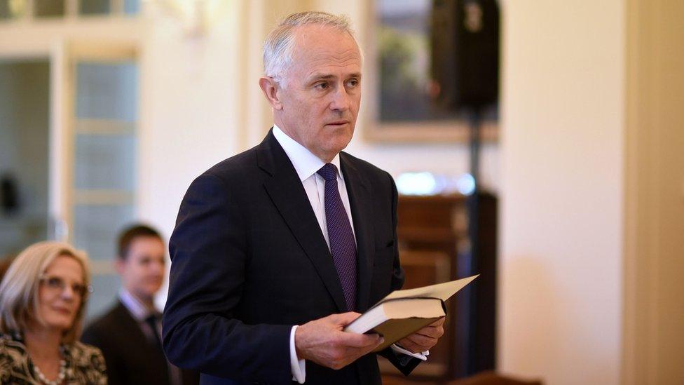 Malcolm Turnbull is sworn in at Government House in Canberra, Australia (15 Sept 2015)