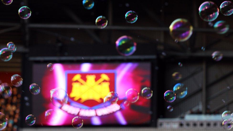 Bubbles are seen before a match between West Ham United and Coventry City