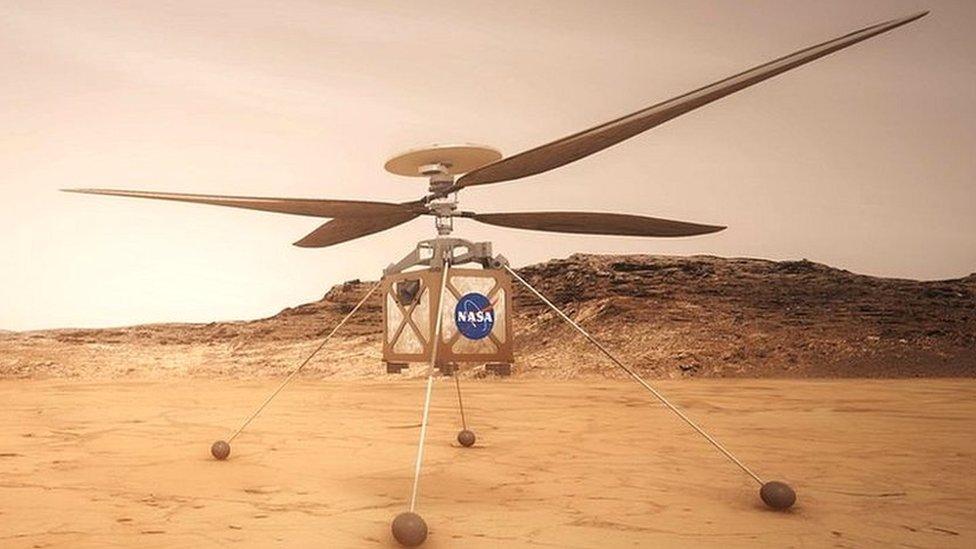 Artists impression of Mars-copter on the planet surface