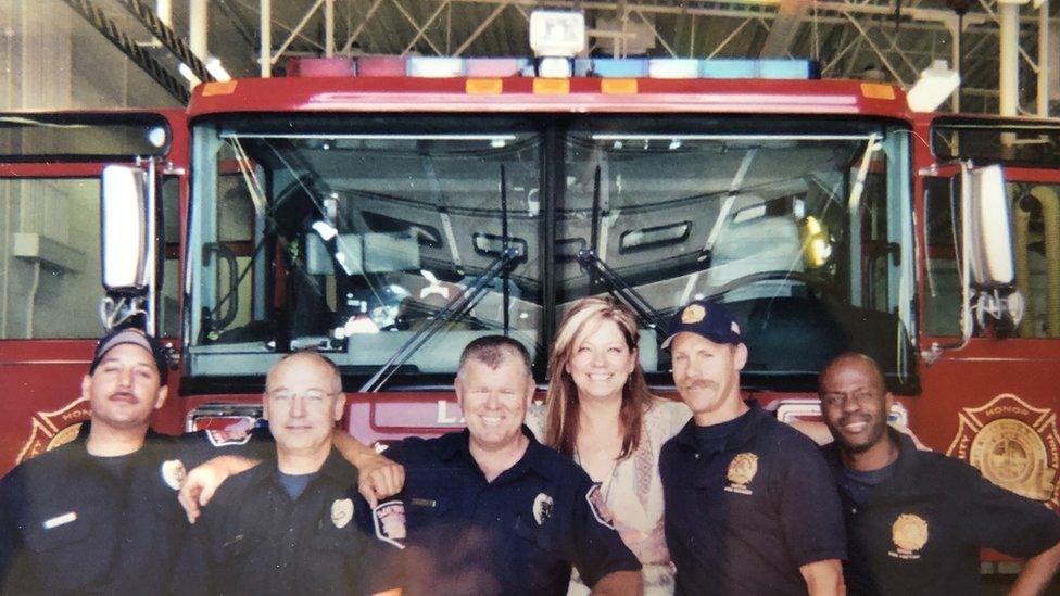 Robin Lawson with some of her colleagues in the fire department, May 2006