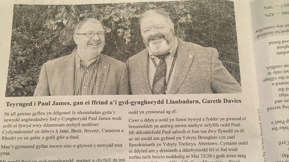 Cafodd cylchlythyr Paul James ei gwblhau gan ei ffrindiau