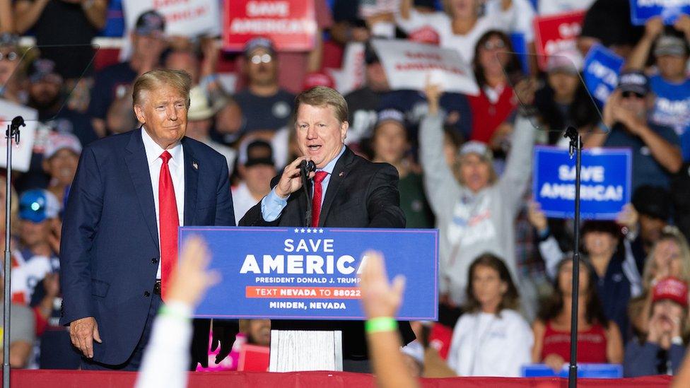 Donald Trump and Jim Marchant at a rally in Nevada in October