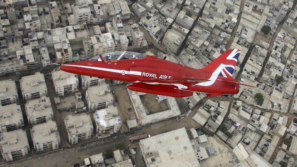 Red Arrows jet over Karachi, Pakistan