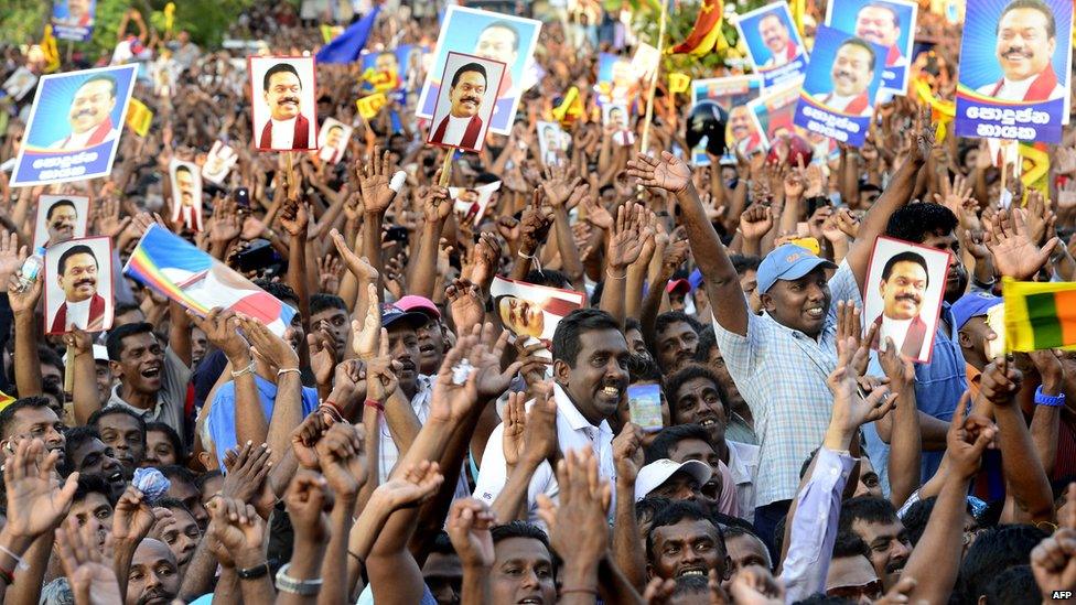 File photo: Opposition activists attend a rally expressing support for former Sri Lankan president Mahinda Rajapaksa who lost in the January elections, in Colombo on February 18, 2015