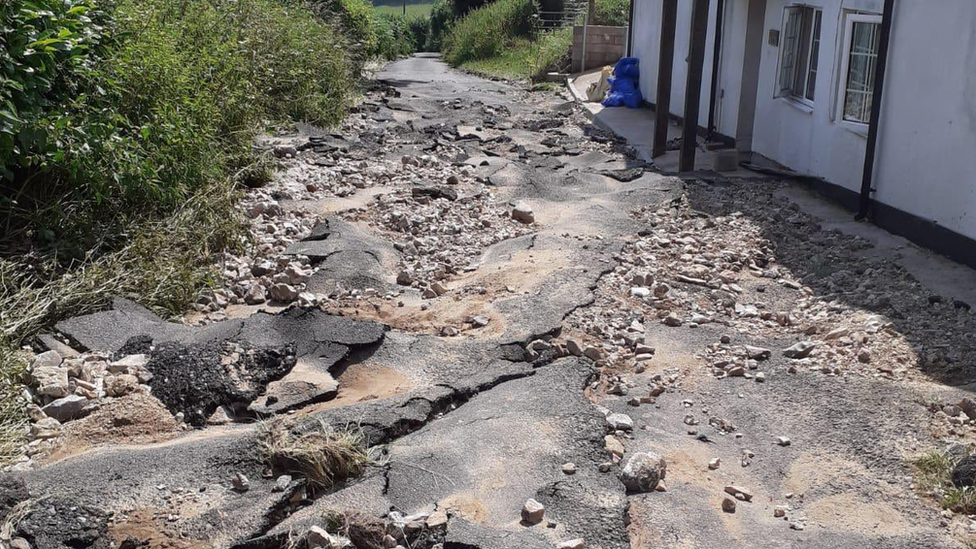 Damage in Scrapton Lane, Combe St Nicholas