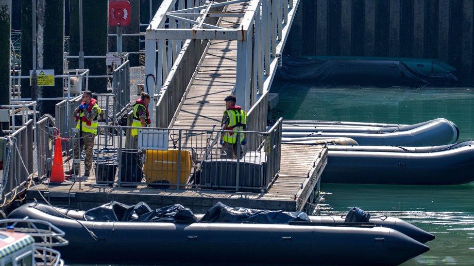 Border Force escorted migrants back to Dover this morning after they were picked up in the English Channel