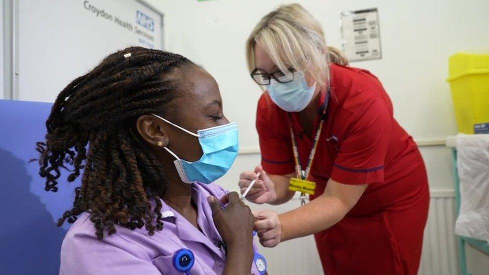 Catherine Cargill is vaccinated with a booster Covid jab at Croydon University Hospital