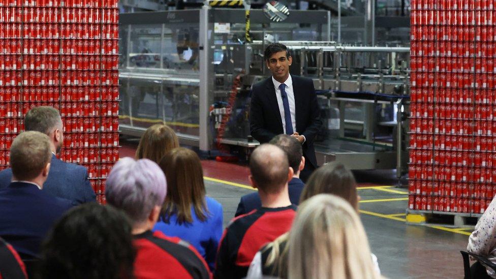 Prime Minister Rishi Sunak holds a Q&A session with business leaders during a visit to a County Antrim in Northern Ireland