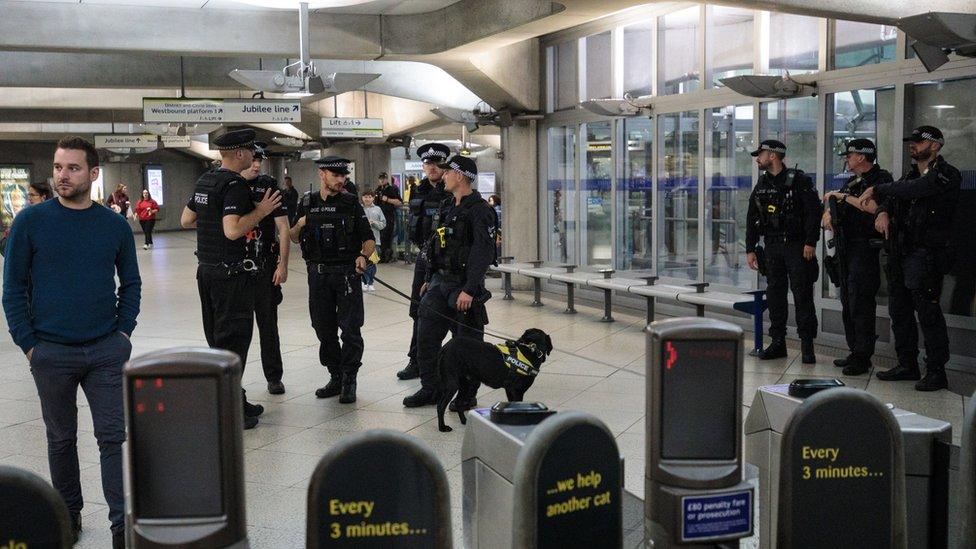 Armed police at Westminster train station