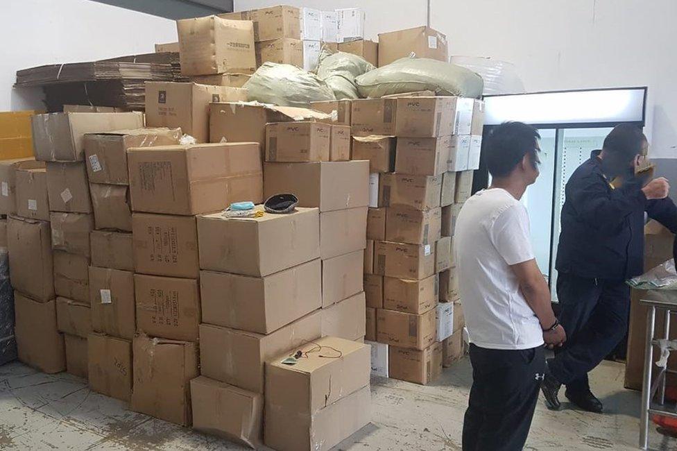 Boxes in a warehouse in Germiston, South Africa