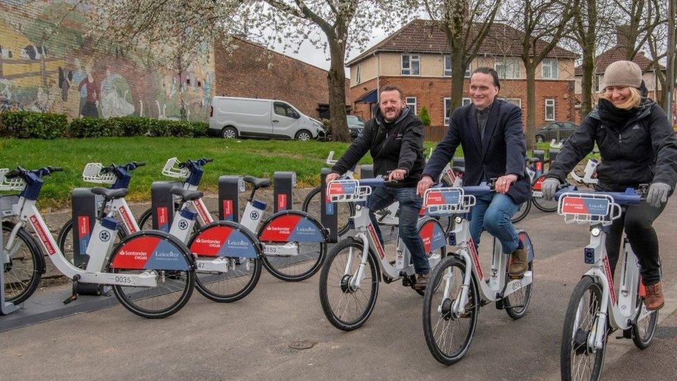 People using Santander Cycles Leicester