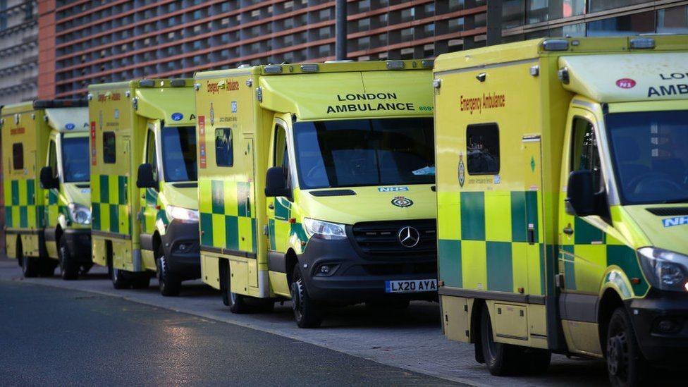 Ambulances line up