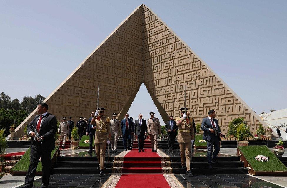 US Defense Secretary James Mattis leaves after placing a wreath at the memorial of the Unknown Soldier in Cairo on April 20, 2017.