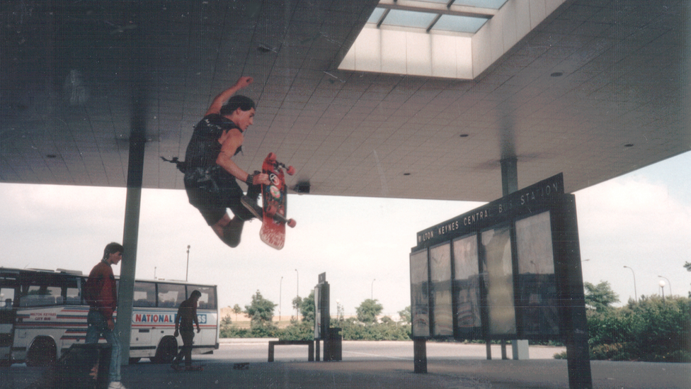 Skateboarder jumping