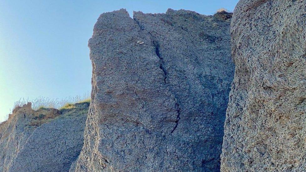 Large crack in cliffs above Seatown Beach