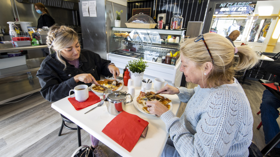 Two women share an Ulster fry