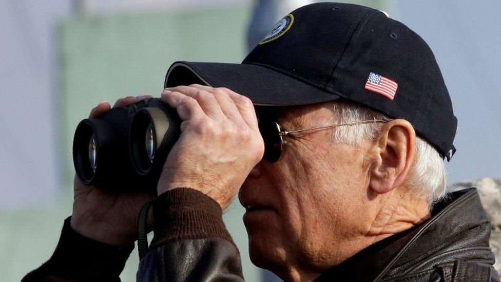 Joe Biden, then vice-president, looks over to North Korea from South Korea on 7 December 2013