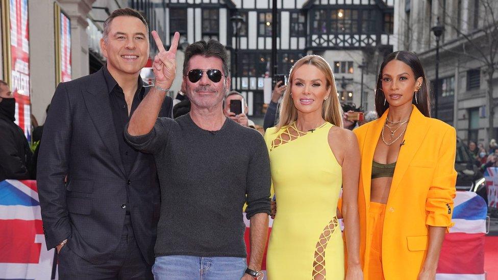 David Walliams, Simon Cowell, Amanda Holden and Alesha Dixon arriving at Britain's Got Talent audition in London in 2020