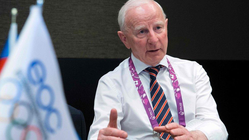 Patrick Hickey speaking during an interview at the 2015 European Games in Baku