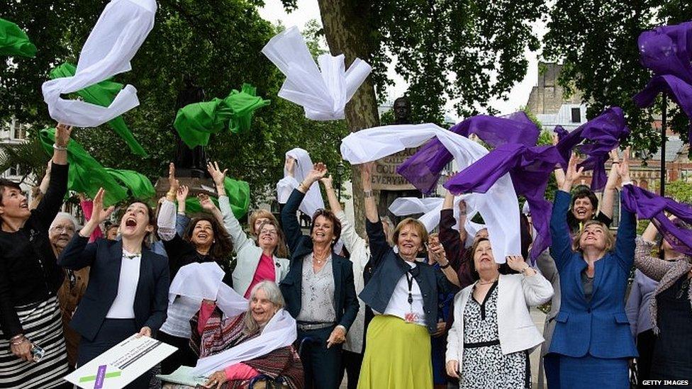 Female MPs celebrating the 100th anniversary of the 1918 Representation of the People Act