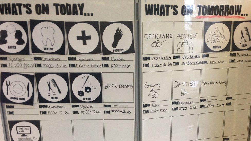 timetable of services on offer at Crisis centre