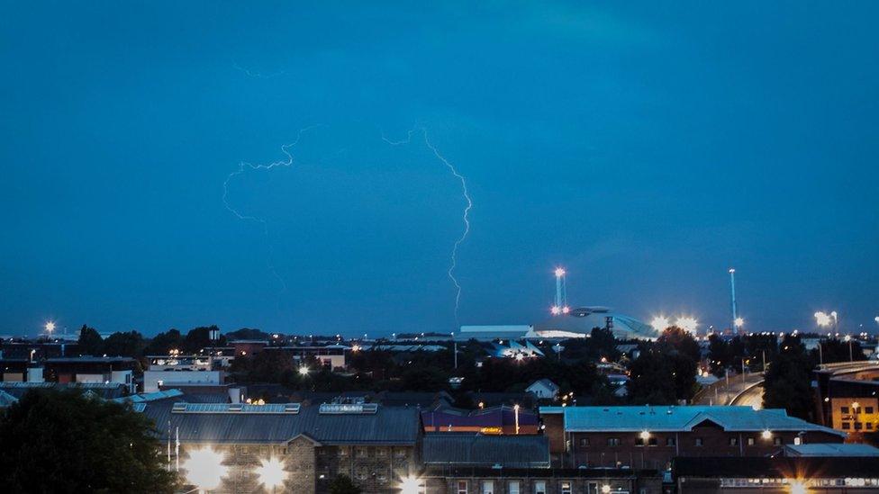 Lighting strikes in Cardiff as storms hit Wales