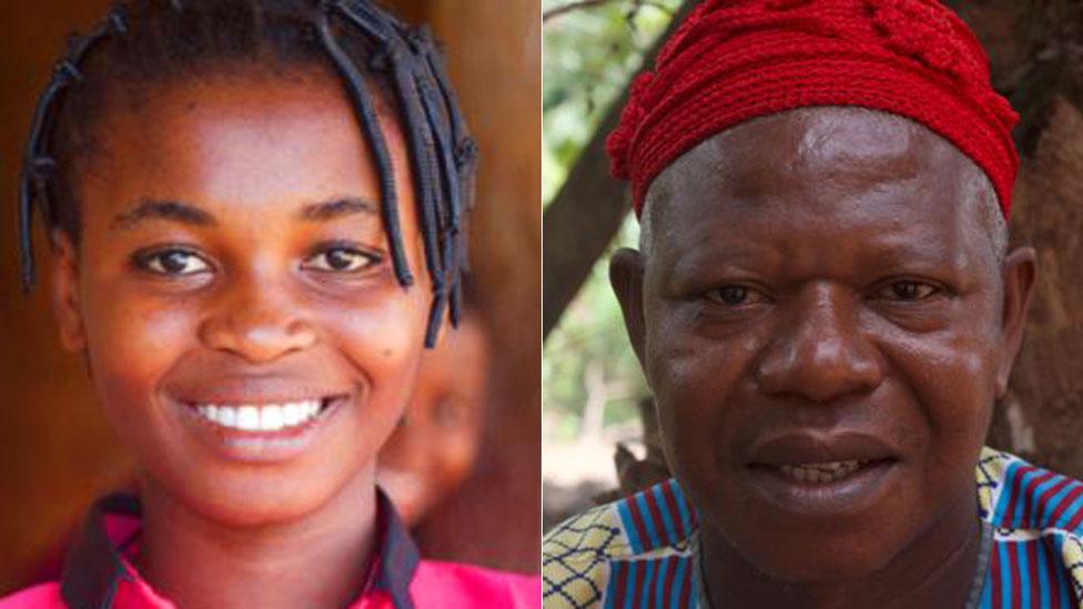 L-R: A student and chief in Ubang, Nigeria