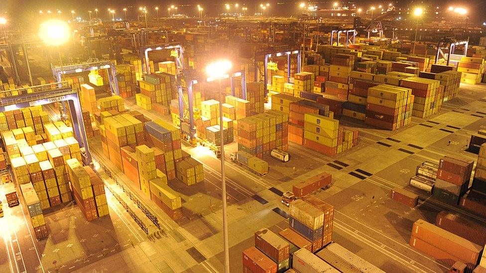 Containers at the Mundra Port and Special Economic Zone (MPSEZL) at Mundra, some 400 kms. from Ahmedabad, late on February 18, 2011.