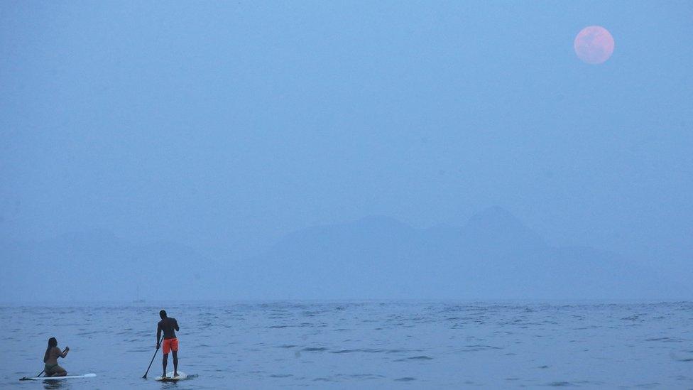 "Supermoon" viewed from Copacabana beach, Brazil